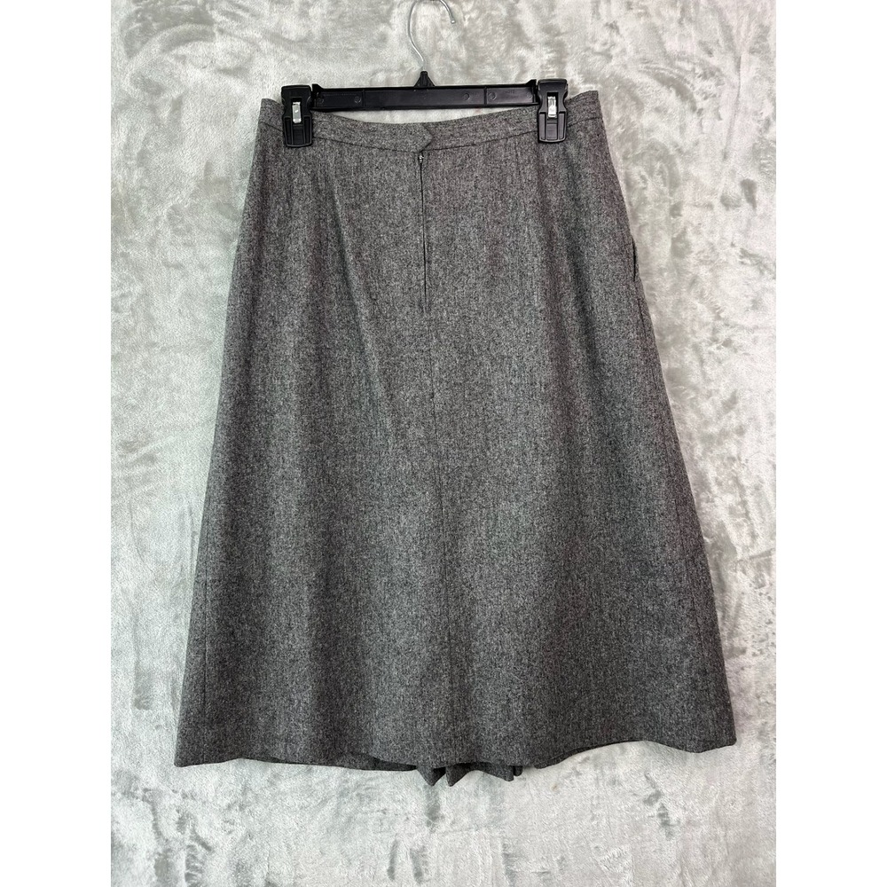 Vintage Evan Picone Skirt Womens 14 Gray Wool A Line Inverted Pleat Pockets USA - Picture 2 of 6